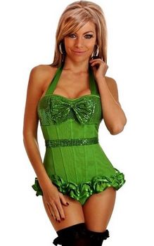 Green sequined strapped overbust